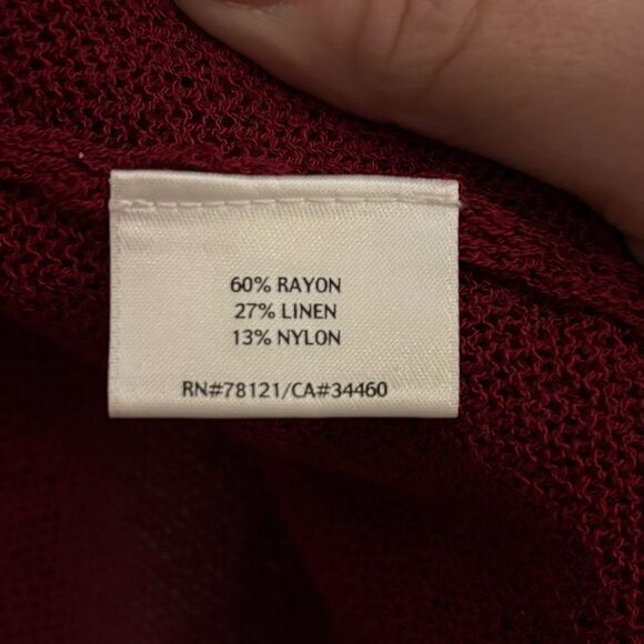 Eileen Fisher Knit Red Lightweight Linen Blend Waterfall Ruffle Sweater Cardigan - Picture 5 of 6
